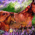 Horses Chestnut Mare and Foal Painting by Ginette Callaway