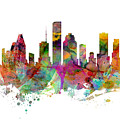 Houston Texas Skyline Panoramic Digital Art by Michael Tompsett