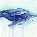 Humpback Whales Mom And Baby Watercolor Painting - Facing Right by Olga Shvartsur Humpback Whales Mom And Baby Watercolor Painting - Facing Right by Olga Shvartsur