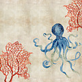 Indigo Ocean - Octopus Floating Amid Red Fan Coral Painting by Audrey Jeanne Roberts Indigo Ocean - Octopus Floating Amid Red Fan Coral Painting by Audrey Jeanne Roberts