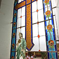 Jesus in the church window and school girls in the background by Sven Brogren Jesus in the church window and school girls in the background by Sven Brogren