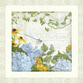 Le Petit Jardin 2 - Garden Floral W Dragonfly, Butterfly, Daisies And Blue Hydrangeas w Border Painting by Audrey Jeanne Roberts Le Petit Jardin 2 - Garden Floral W Dragonfly, Butterfly, Daisies And Blue Hydrangeas w Border Painting by Audrey Jeanne Roberts