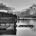 Maligne lake Sunset Glow Panorama Black And White Photograph by Adam Jewell