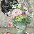 Marche aux Fleurs 3 Peony Tulips Sweet Peas Lavender and Bird Painting by Audrey Jeanne Roberts Marche aux Fleurs 3 Peony Tulips Sweet Peas Lavender and Bird Painting by Audrey Jeanne Roberts
