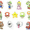 Mario Characters in Watercolor Spiral Notebook by Olga Shvartsur - Fine Art  America