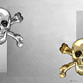 Memento Mori - Gold And Silver Human Skulls And Bones On White Canvas by Serge Averbukh Memento Mori - Gold And Silver Human Skulls And Bones On White Canvas by Serge Averbukh