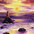 Mermaid in Purple Sunset Painting by Laura Iverson Mermaid in Purple Sunset Painting by Laura Iverson