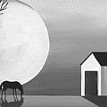 Moon Grazing - folk art black white Painting by Debbie Criswell Moon Grazing - folk art black white Painting by Debbie Criswell