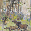 Moose Couple in the Wood Painting by Ilya Kondrashov Moose Couple in the Wood Painting by Ilya Kondrashov