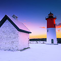 Nauset Lighthouse Sunset,  First Snow by Darius Aniunas