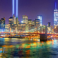 New York City Brooklyn Bridge Tribute in Lights Freedom Tower World Trade Center WTC Manhattan NYC Photograph by Jon Holiday New York City Brooklyn Bridge Tribute in Lights Freedom Tower World Trade Center WTC Manhattan NYC Photograph by Jon Holiday