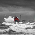 November Storm with Flying Gull by the Grand Haven Lighthouse Photograph by Randall Nyhof November Storm with Flying Gull by the Grand Haven Lighthouse Photograph by Randall Nyhof