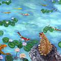Orange Cat at Koi Pond Painting by Laura Iverson Orange Cat at Koi Pond Painting by Laura Iverson