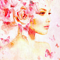 Pink Floral Nymph in watercolor Digital Art by Lilia D Pink Floral Nymph in watercolor Digital Art by Lilia D