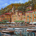 Portofino-La Piazzetta e le barche Painting by Guido Borelli Portofino-La Piazzetta e le barche Painting by Guido Borelli