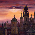 Prague City of hundres spiers Painting by Yuriy Shevchuk