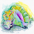Purple Blue Yellow Sea Watercolor Series 2 Conch Shell Painting by Shelly Tschupp Purple Blue Yellow Sea Watercolor Series 2 Conch Shell Painting by Shelly Tschupp