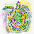 Purple Blue Yellow Sea Watercolor Series 2 Turtle Painting by Shelly Tschupp Purple Blue Yellow Sea Watercolor Series 2 Turtle Painting by Shelly Tschupp