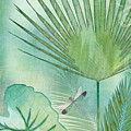 Rainforest Tropical - Elephant Ear and Fan Palm Leaves w Botanical Dragonfly Painting by Audrey Jeanne Roberts Rainforest Tropical - Elephant Ear and Fan Palm Leaves w Botanical Dragonfly Painting by Audrey Jeanne Roberts