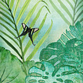 Rainforest Tropical - Philodendron Elephant Ear and Palm Leaves w Botanical Butterfly Painting by Audrey Jeanne Roberts Rainforest Tropical - Philodendron Elephant Ear and Palm Leaves w Botanical Butterfly Painting by Audrey Jeanne Roberts