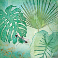 Rainforest Tropical - Philodendron Elephant Ear and Palm Leaves w Botanical Dragonfly 2 Painting by Audrey Jeanne Roberts Rainforest Tropical - Philodendron Elephant Ear and Palm Leaves w Botanical Dragonfly 2 Painting by Audrey Jeanne Roberts