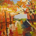 Rainy Fall Night Painting by Saundra Johnson Rainy Fall Night Painting by Saundra Johnson