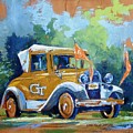 Ga Tech Ramblin' Wreck - part of college series Painting by Karen Mayer Johnston Ga Tech Ramblin' Wreck - part of college series Painting by Karen Mayer Johnston