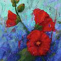 Red Hollyhocks by Monica Burnette