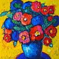 Red Poppies And Blue Flowers - Abstract Floral Painting by Ana Maria Edulescu Red Poppies And Blue Flowers - Abstract Floral Painting by Ana Maria Edulescu