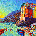Riomaggiore Sunset - Cinque Terre Italy - Palette Knife Oil Painting By Ana Maria Edulescu Painting by Ana Maria Edulescu Riomaggiore Sunset - Cinque Terre Italy - Palette Knife Oil Painting By Ana Maria Edulescu Painting by Ana Maria Edulescu