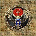 Sacred Egyptian Winged Scarab with Ankh in Gold and Gems over Papyrus Covered with Hieroglyphics Digital Art by Serge Averbukh Sacred Egyptian Winged Scarab with Ankh in Gold and Gems over Papyrus Covered with Hieroglyphics Digital Art by Serge Averbukh