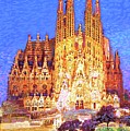 Sagrada Familia at Night Painting by Jane Small Sagrada Familia at Night Painting by Jane Small