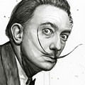 Salvador Dali Portrait Black and White Watercolor Painting by Olga Shvartsur Salvador Dali Portrait Black and White Watercolor Painting by Olga Shvartsur