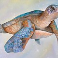 Sea Turtle- Twilight Swim Painting by Midge Pippel Sea Turtle- Twilight Swim Painting by Midge Pippel