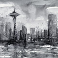 Seattle Skyline Painting Watercolor by Olga Shvartsur Seattle Skyline Painting Watercolor by Olga Shvartsur