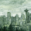 Seattle Skyline Watercolor Space Needle Painting by Olga Shvartsur Seattle Skyline Watercolor Space Needle Painting by Olga Shvartsur