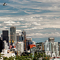 Seattle Space Needle with Mt. Rainier Photograph by Tony Locke