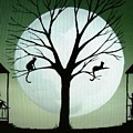 Sharing The Moon - cat silhouette art Painting by Debbie Criswell Sharing The Moon - cat silhouette art Painting by Debbie Criswell