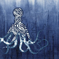 Shibori Blue 2 - Patterned Octopus over Indigo Ombre Wash Painting by Audrey Jeanne Roberts Shibori Blue 2 - Patterned Octopus over Indigo Ombre Wash Painting by Audrey Jeanne Roberts
