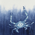 Shibori Blue 4 - Patterned Blue Crab over Indigo Ombre Wash Painting by Audrey Jeanne Roberts Shibori Blue 4 - Patterned Blue Crab over Indigo Ombre Wash Painting by Audrey Jeanne Roberts