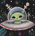 Space Ship Green Cat Painting by Abril Andrade Space Ship Green Cat Painting by Abril Andrade