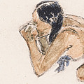 Tahitian Woman with Pig  Drawing by Paul Gauguin