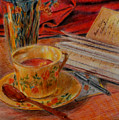 Tea and Diary Painting by Quwatha Valentine Tea and Diary Painting by Quwatha Valentine
