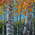 Through The Aspen Trees Diptych 1 Painting by OLena Art Through The Aspen Trees Diptych 1 Painting by OLena Art