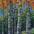 Through The Aspen Trees Diptych 2 Painting by OLena Art Through The Aspen Trees Diptych 2 Painting by OLena Art