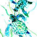 Turquoise Indigo Sea Turtles Painting by Suren Nersisyan Turquoise Indigo Sea Turtles Painting by Suren Nersisyan