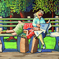 Two Ladies on Bench Painting by Kevin Hughes Two Ladies on Bench Painting by Kevin Hughes