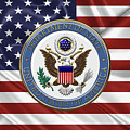 U. S. Department of State - Emblem over American Flag Digital Art by Serge Averbukh U. S. Department of State - Emblem over American Flag Digital Art by Serge Averbukh
