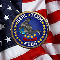 U. S. Navy S E A Ls - S E A L Team Four - S T 4 Patch over U. S. Flag Digital Art by Serge Averbukh U. S. Navy S E A Ls - S E A L Team Four - S T 4 Patch over U. S. Flag Digital Art by Serge Averbukh