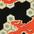 Vintage Japanese Illustration Of Red Clouds And Flying Cranes In An Abstract Landscape by Japanese School Vintage Japanese Illustration Of Red Clouds And Flying Cranes In An Abstract Landscape by Japanese School